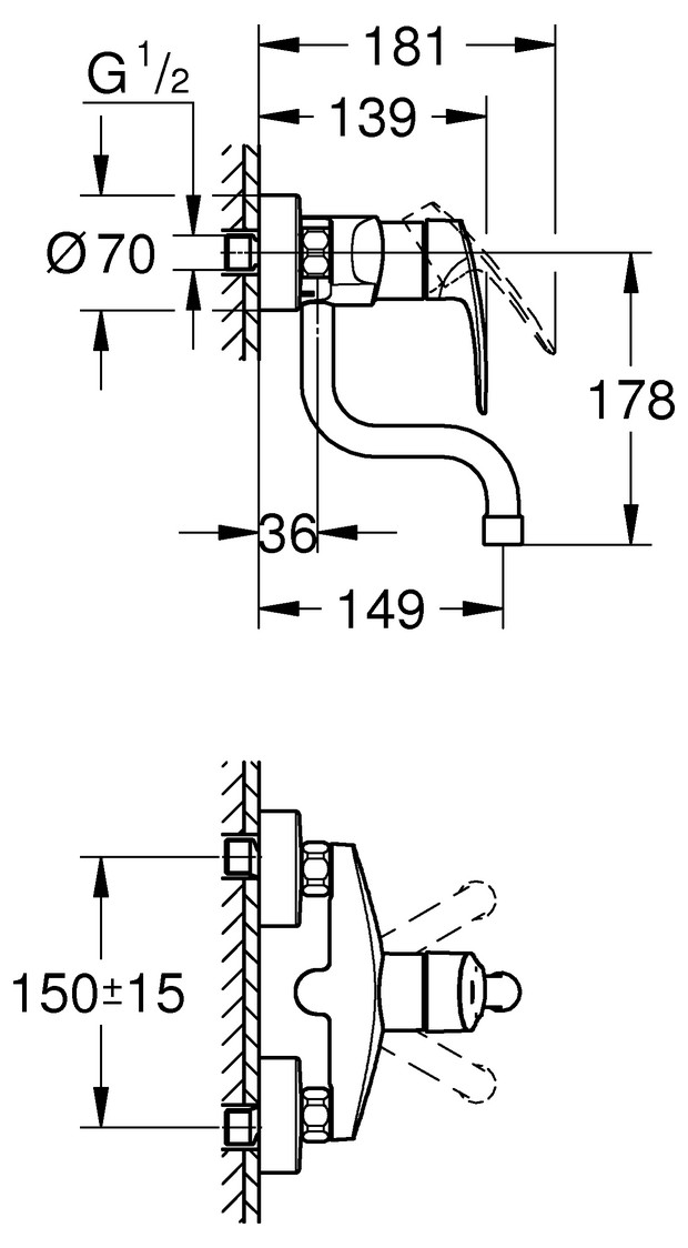 GROHE Spültischbatterie Eurosmart Wandmontage Ausladung 149mm chrom 31509003 - Bild 2