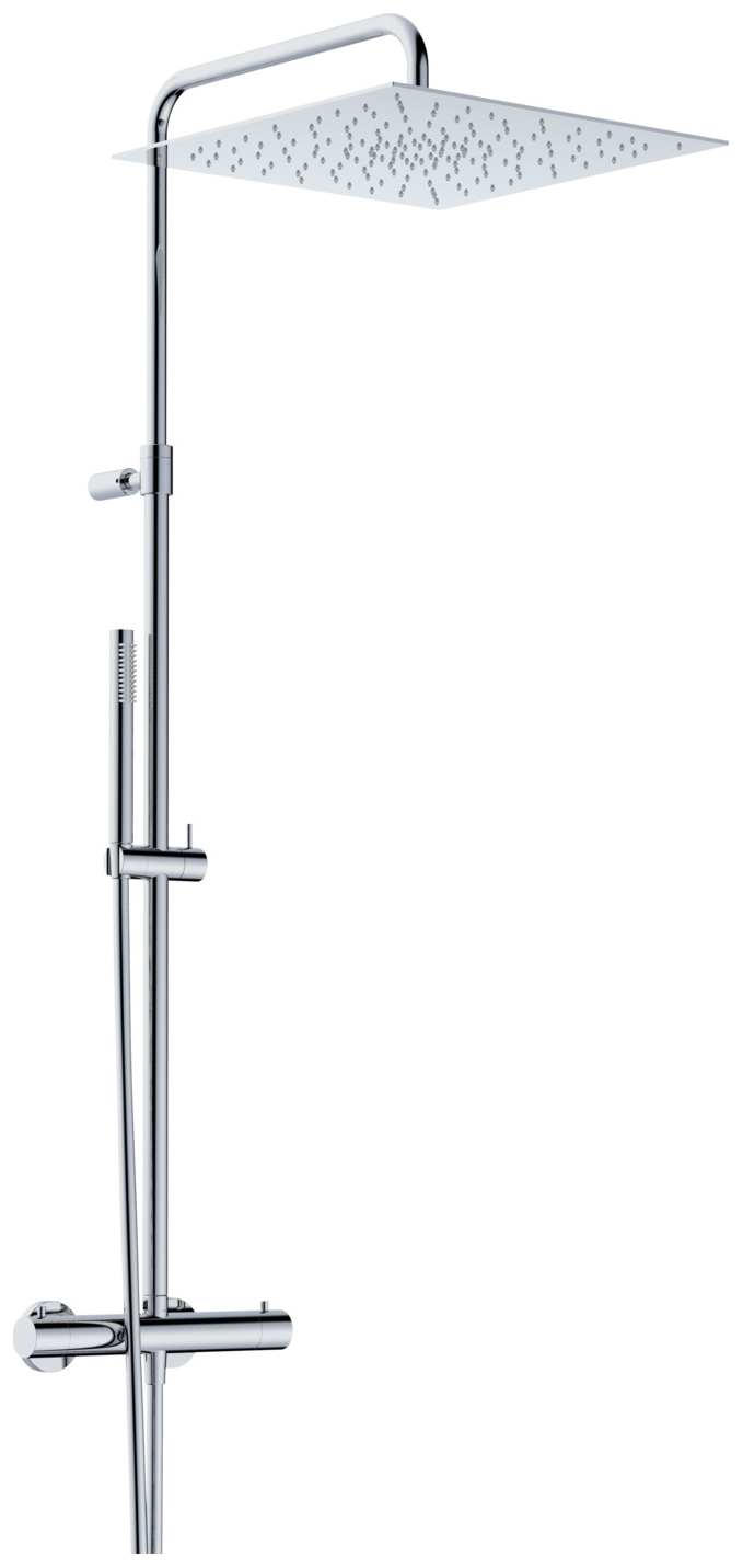 VIGOUR Duschsystem V4 Thermostat Kopfbrause 410mm edge Stabhandbrause und Schlauch verchromt