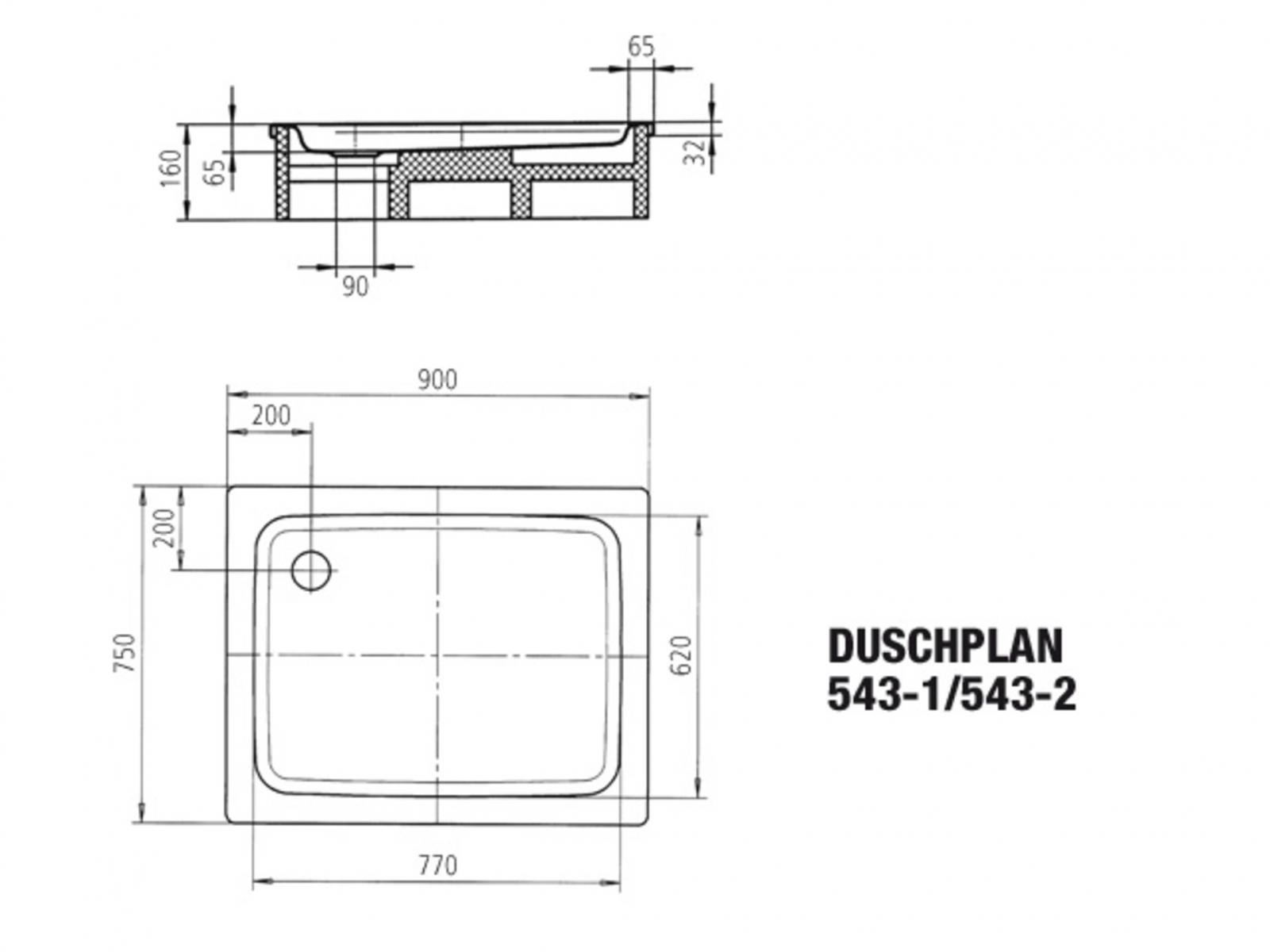Kaldewei Duschwanne Duschplan 90x75x6,5 cm weiss Stahl 3,5 mm Modell 543-2 inklusive Träger - Bild 2