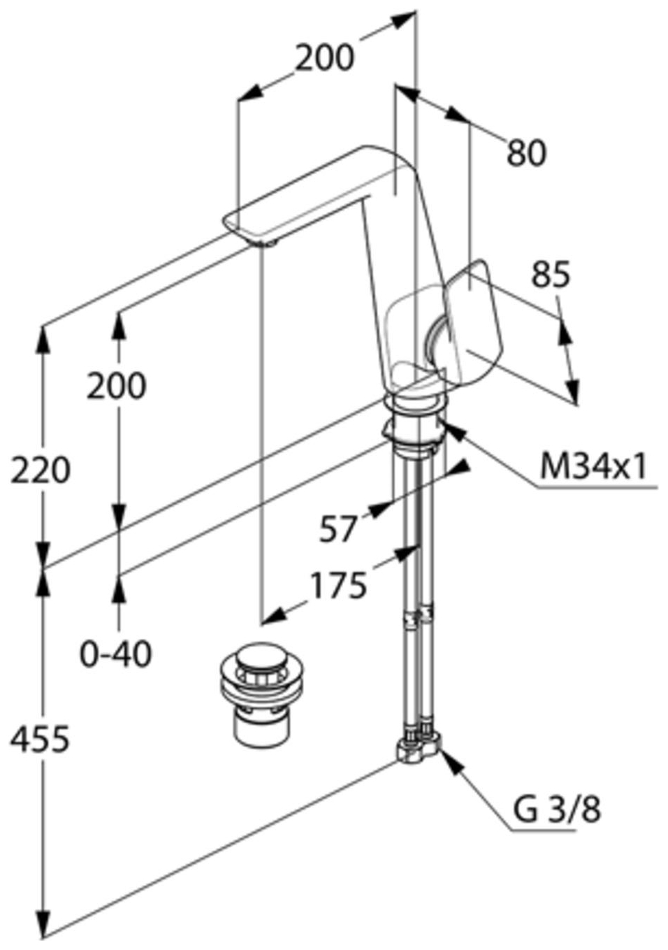 Kludi Waschtischbatterie AMEO chrom, Hebel seitlich, mit Ablaufgarnitur 410250575 - Bild 2