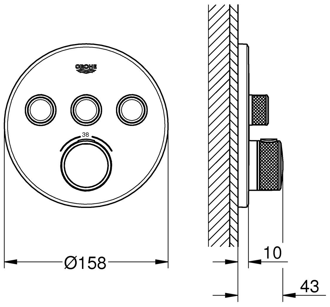 GROHE Thermostat Grohtherm SmartControl FMS rund 3 Absperrventile chrom 29121000 - Bild 2
