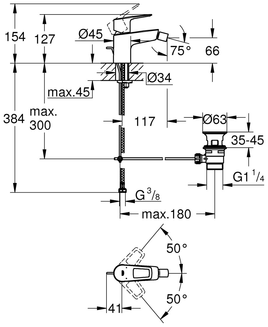 GROHE Bidetbatterie BauLoop für Einlochmontage mit Ablaufgarnitur chrom 23338001 - Bild 4
