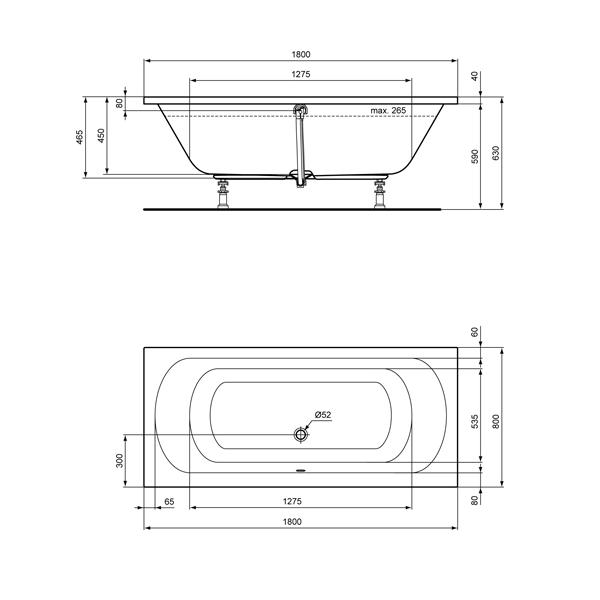 Duo-Badewanne 180x80 cm aus Sanitär-Acryl weiß inklusive Styropor-Wannenträger - Bild 2