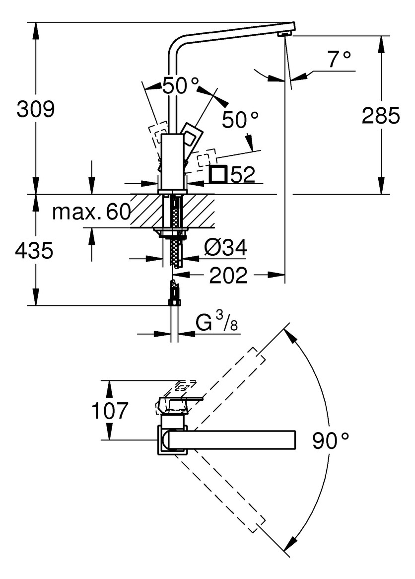GROHE Spültischbatterie Eurocube hoher Auslauf chrom 31255000 - Bild 2
