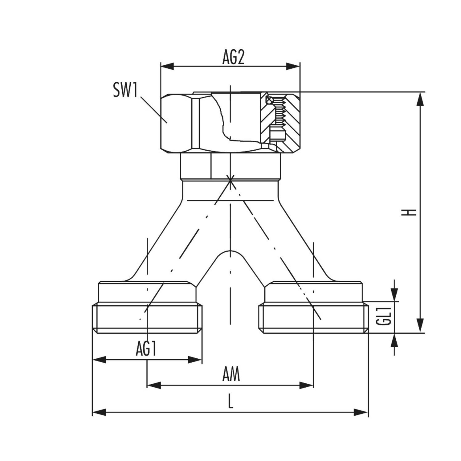 Hummel Y-Stück 2 x G 3/4 Eurokonus, Messing vernickelt 2257000801 - Bild 2