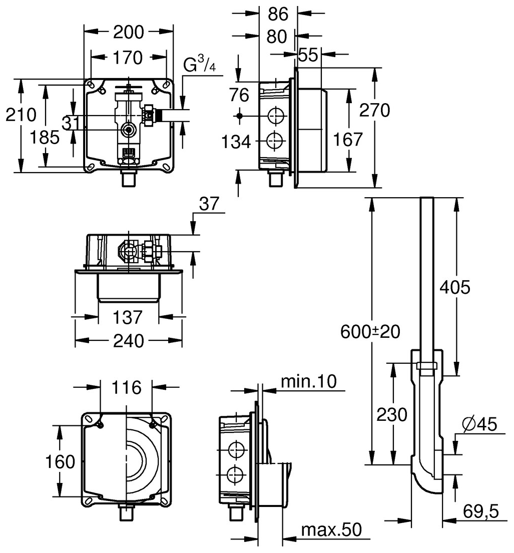 GROHE WC-Druckspüler 37153 Wandeinbau DN20 m. Vorabsperrung ohne Abdeckplatte 37153000 - Bild 3