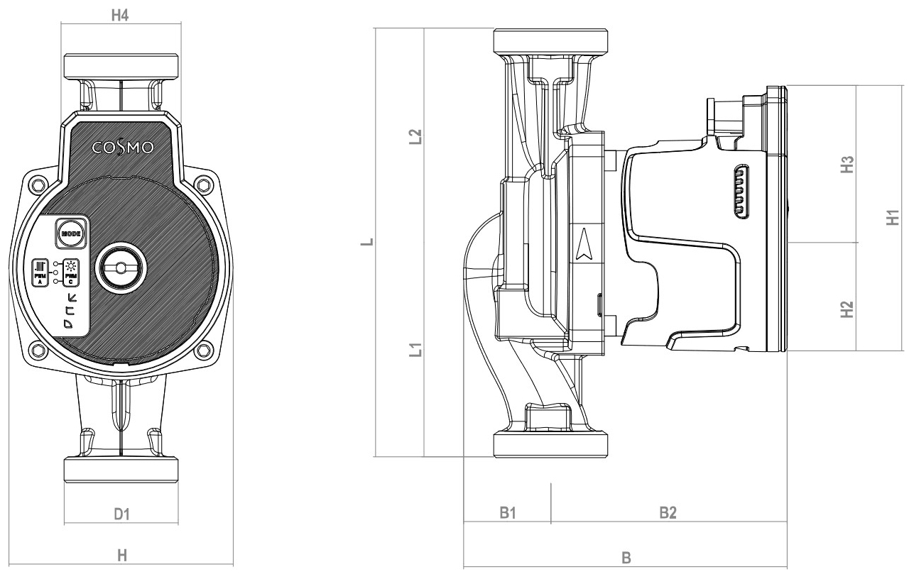 COSMO Hybridpumpe CP-HY 15-75 BL 130mm mit PWM und Netzkabel, für Heizung und Solar - Bild 2