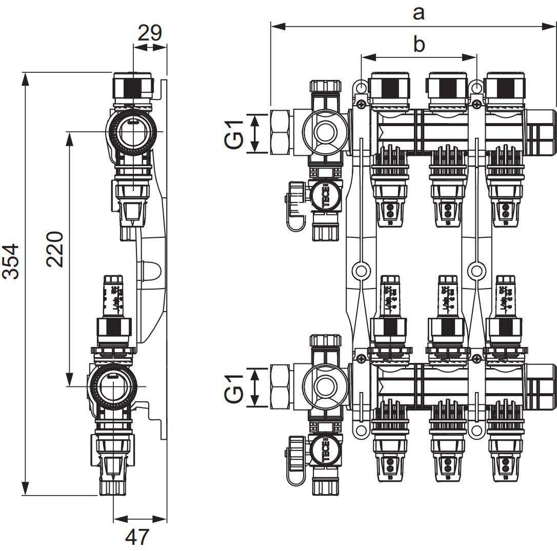 TECEfloor Komfort Heizkreisverteiler mit DFA, Typ TECElogo-Push, 12 Heizkreise 77311312 - Bild 2