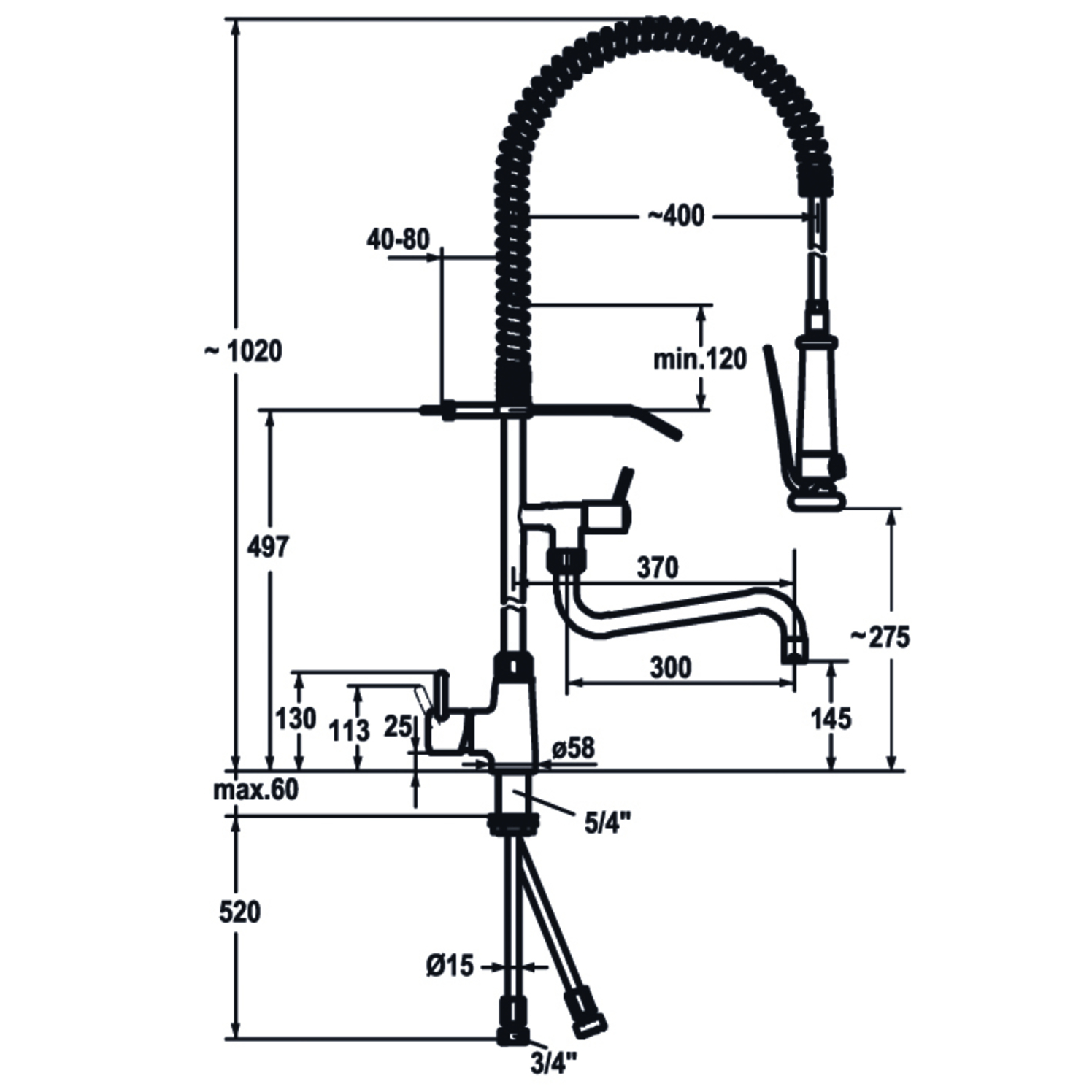 KWC GASTRO Geschirrwaschbrause Ganzchrom A300mm Brause 370mm, chromeline