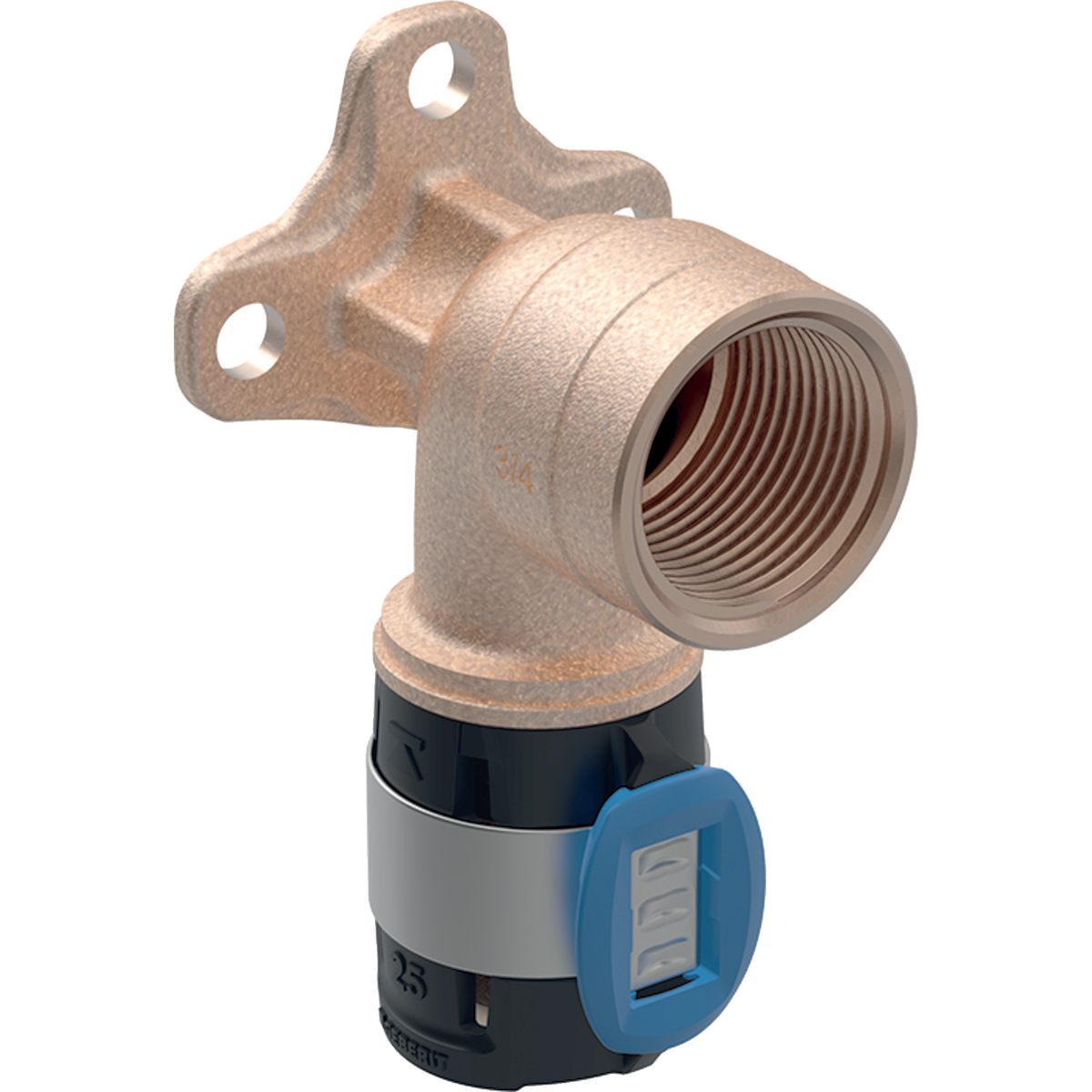 Geberit FlowFit Anschlusswinkel 90 Grad 16mm x Rp 1/2'' Länge 78mm Rotguss+ 620.770.00.1 - Bild 1