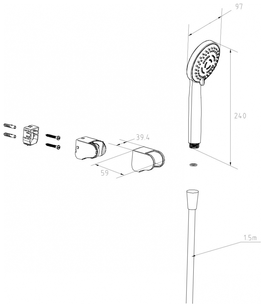 VIGOUR Wannenset individual 1.0 mit Wandhalter Schlauch, Handbrause, mehrstrahl, verchromt - Bild 2