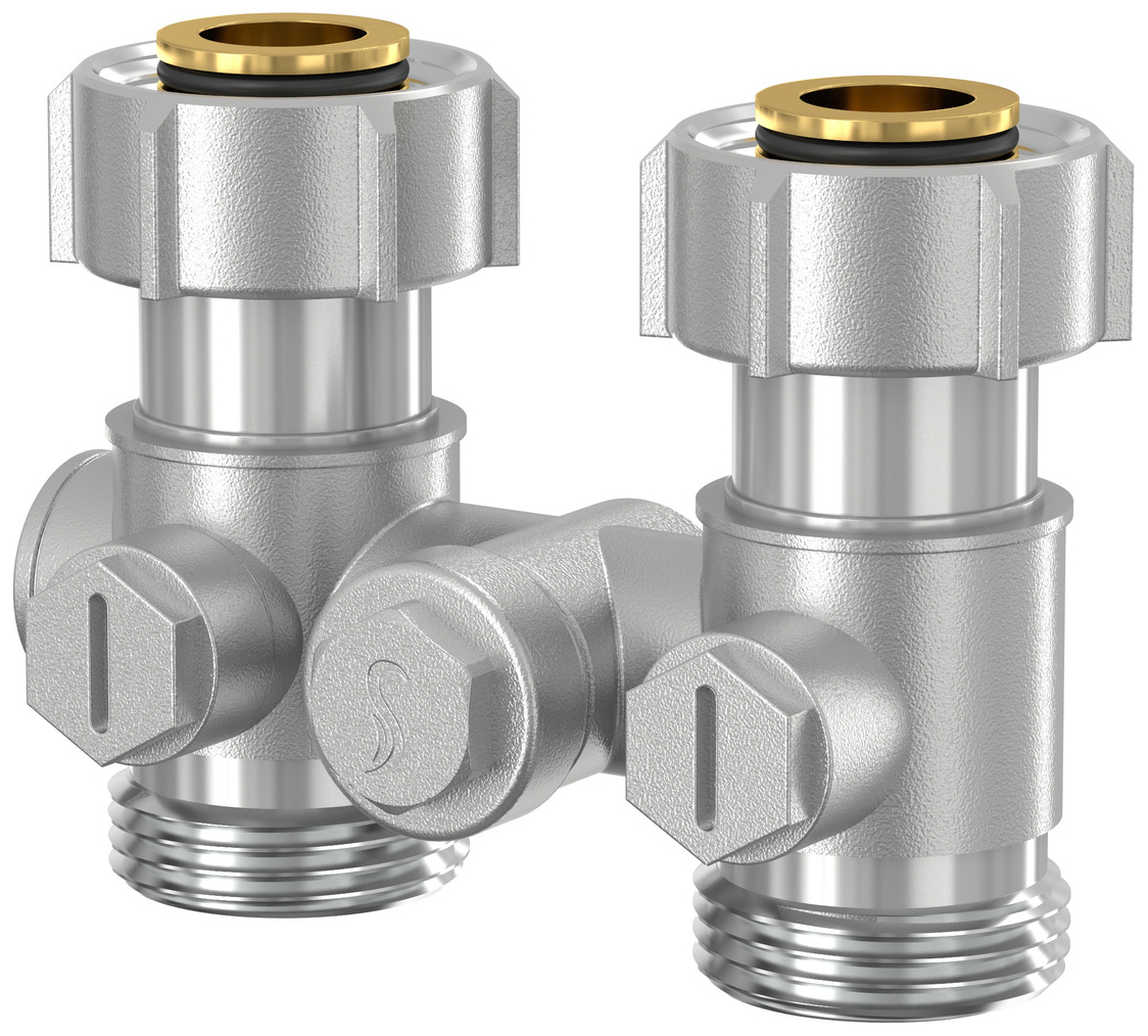 Einrohr-Hahnblock 3/4'' AG Durchgangsform absperrbar Rohrabstand 50mm, mit Einlegekonus - Bild 1