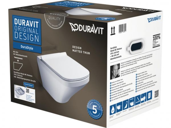 Duravit DuraStyle Wand-WC Rimless Set spülrandlos weiß, mit WC-Sitz und Absenkautomatik - Bild 1
