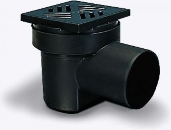 Kellerablauf Kessel DN 100 seitlich schwarz mit Geruchverschluss Rost 150x150 mm Kl. K3 36501 - Bild 1